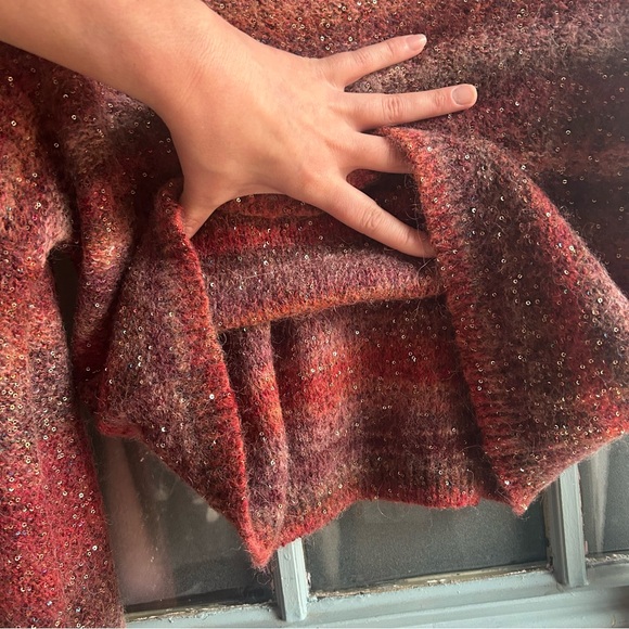 Alpaca Wool Sequin Knit Sweater Ombré Striped Banana Republic Cropped Sweater M - Picture 8 of 10